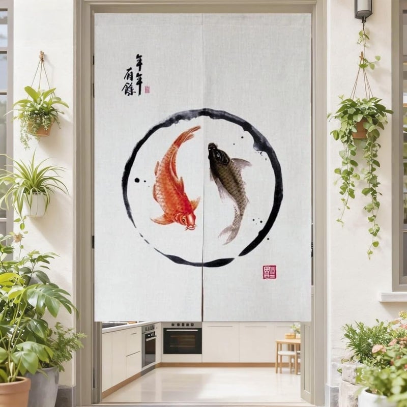 MYRU Japanese Noren Doorway Curtain Tapestry Entrance Feng Shui Door Curtain (Red Fish,33.5 Inches x 59 Inches) - Image 2